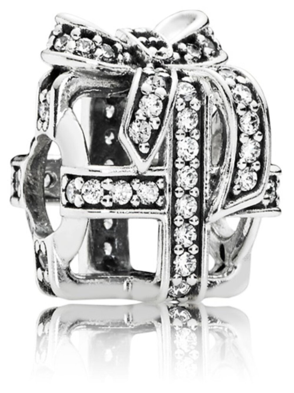 Pandora Sterling Silver All Wrapped Up Present Charm w Clear Zirconia - 791766cz